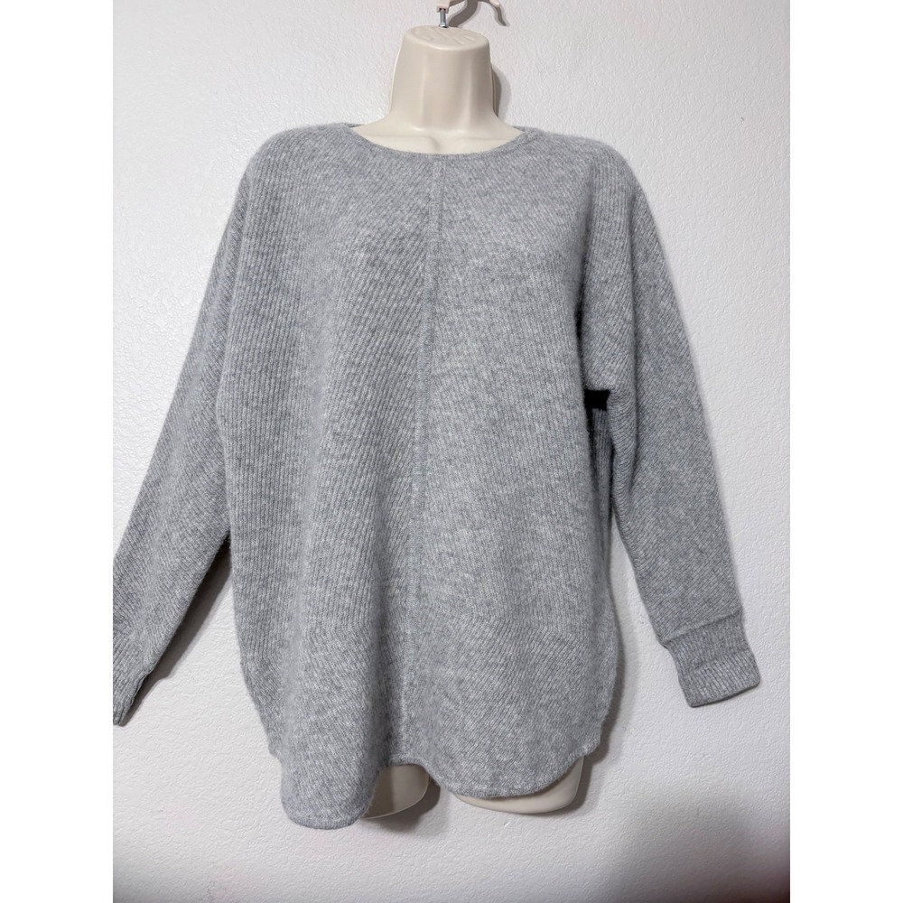 The Cashmere Project Gray Ribbed Oversized Crewneck Tunic Sweater Medium